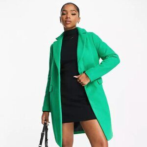 New Look formal lined button front coat in bright green [NWT]